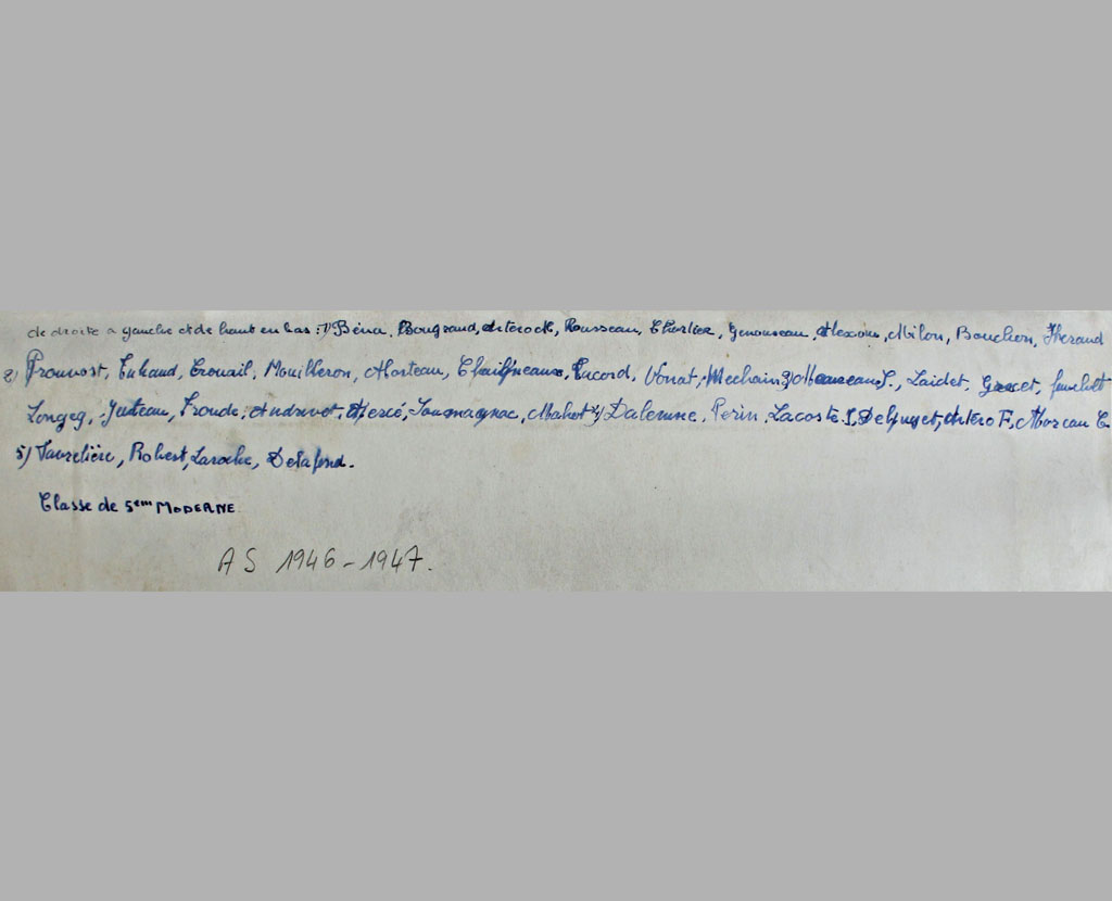 Fromentin - Année 1946-47 : classe de 5e moderne (noms au verso de la photo) [Archives départementales 17]