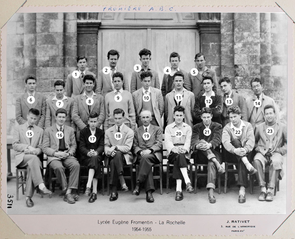 Fromentin - Année 1954-55 : classe de première ABC (avec numéros) [Archives départementales 17]