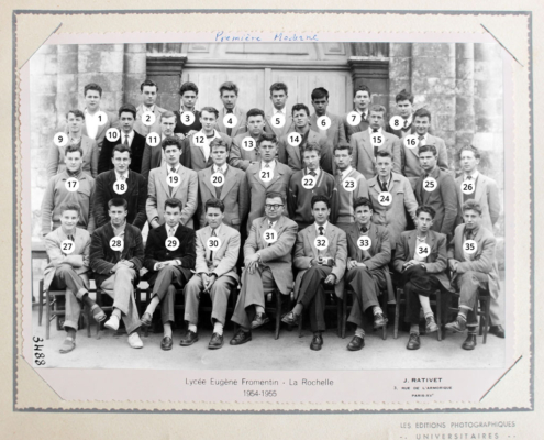 Fromentin - Année 1954-55 : classe de première moderne (avec numéros) [Archives départementales 17]