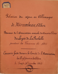 Fromentin: voyage de l'élève Mirambeau en 1912